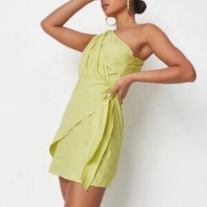 New Missguided Lime Green One Shoulder Tie Side Mini Dress Size 0